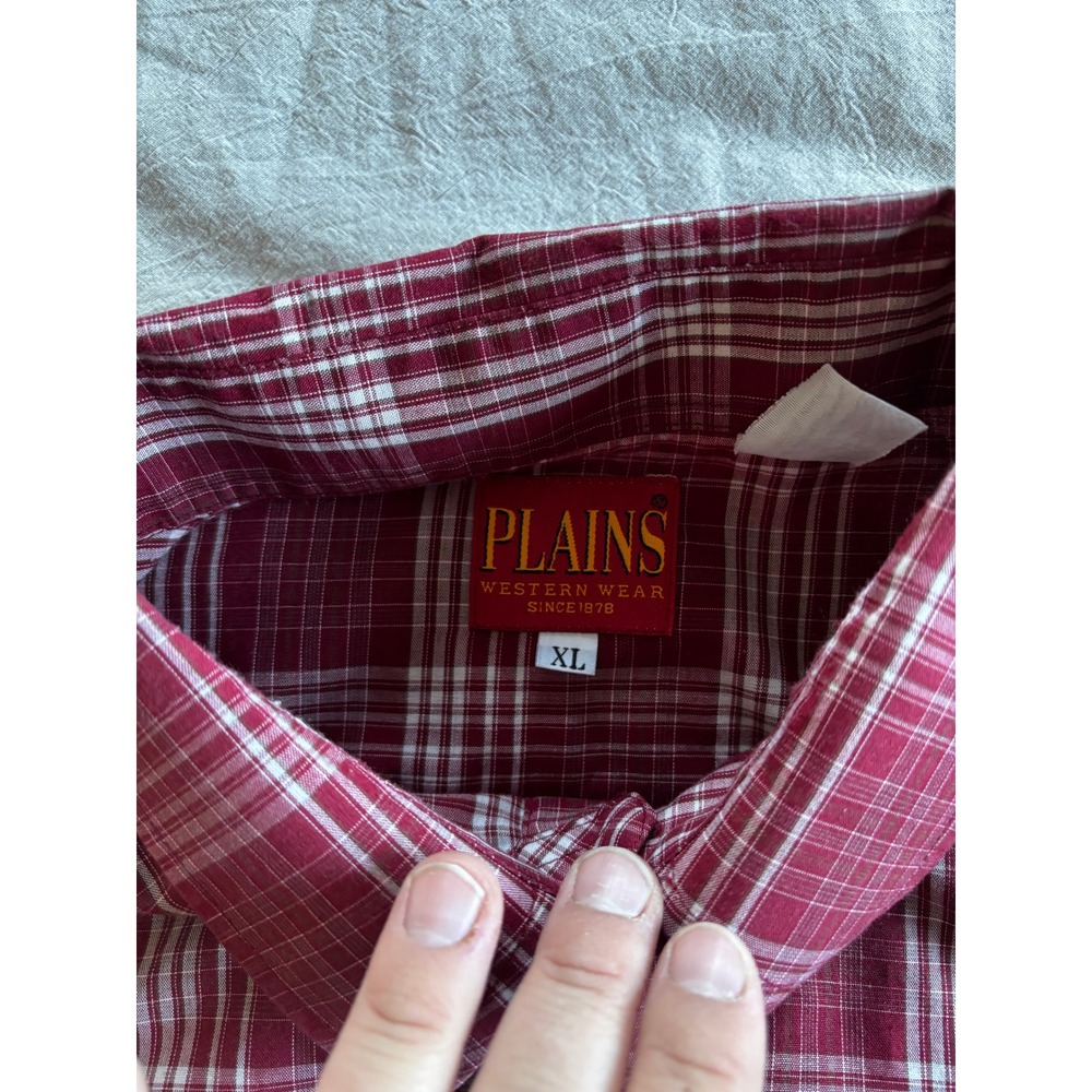 Plains Western Wear Mens XL Red Plaid Pearl Snap Long Sleeve Western Shirt - Picture 3 of 7